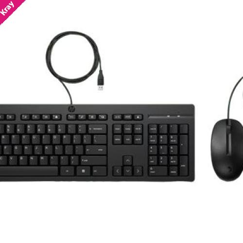 HP 225 USB Wired Desktop Keyboard Mouse Combo G2 USB-A Three button mouse adjustable keyboard feet Easy Clean Plug&Play for Notebook Desktop PC