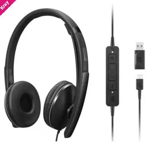 LENOVO Lenovo Wired ANC Headset Gen 2 Lightweight USB-C  to USB-A ctive noise cancelling with EPOS BrainAdapt™ and ActiveGard® Teams certified 2YR WTY