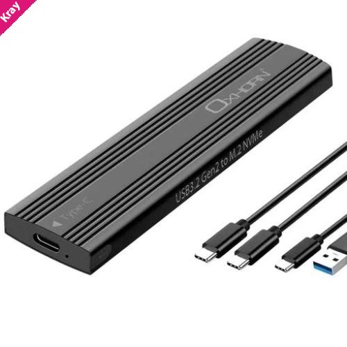 Oxhorn  USB C 3.2 Gen 2 M.2 NVMe NGFF Enclosure 10 Gbps B+M Key M.2 NVMe SSD up to 4TB 2280/2260/2242/2230 Aluminum Macs Windows USB-A Black 2 YR WTY