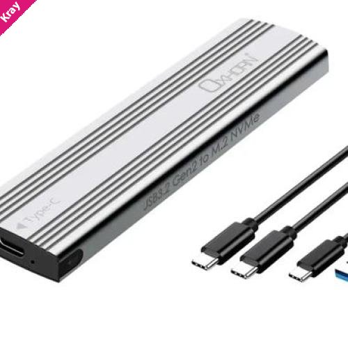 Oxhorn  USB C 3.2 Gen 2 M.2 NVMe NGFF Enclosure 10 Gbps B+M Key M.2 NVMe SSD up to 4TB 2280/2260/2242/2230 Aluminum Macs Windows USB-A Silver 2 YR WTY