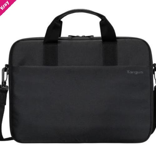 Targus 13-14' Intellect® Slim Briefcase Zippered padded front pocket Removable adjustable shoulder strap carry handles water-resistant fabric Black