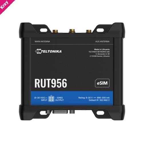 Teltonika RUT956 Industrial Cellular Router, eSIM, Dual-SIM Cellular 4G LTE, WAN Failover with 4x Ethernet Ports, GPS, 2-Year Warranty, PSU included