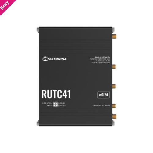 Teltonika RUTC41 4G EDGE ROUTER, Dual-core, Dual-band Wi-Fi 6, 1 GB RAM, and 8 GB flash memory, eSIM, PSU included.