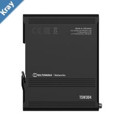 Teltonika TSW304  DIN Rail Switch 4x Gigabit Ethernet with speeds of up to 1000 Mbps Integrated DIN rail bracket  PSU excluded PR3PRAU6