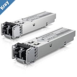 Ubiquiti UFiber SFP MultiMode Fiber Module 2Pack 1.25 Gbps Throughput 1.25 Gbps Throughput Supports Connections Up to 550 m Incl 2Yr Warr