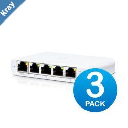 Ubiquiti USW Flex Mini 3 Pack  Managed UniFi Layer 2 Gigabit Switch 5x GbE RJ45 Ports PoE 802.3af or USB TypeC 5V 1A No PSU 2Yr Warr