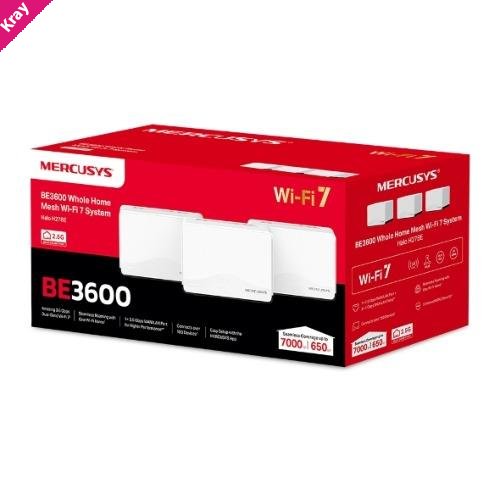 Mercusys Halo H27BE(2-pack) BE3600 Whole Home Mesh Wi-Fi 7 System, 688 Mbps at 2.4 GHz, 2880 Mbps at 5 GHz, MLO, 4096-QAM, OFDMA, EHT160 on 5GHz