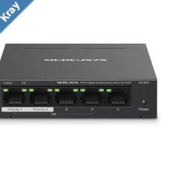 Mercusys MS105GP 5Port Gigabit Desktop Switch with 4Port PoE 101001000 Mbps RJ45 ports Up to 250 m