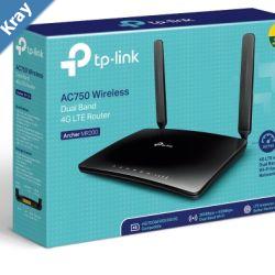 TPLink Archer MR200 AC750 Wireless Dual Band 4G LTE Router 300Mbps2.4Ghz 433Mbps5Ghz 4G SIM Slot WPS Button 2 Antennas