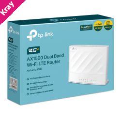TP-Link Archer MX700 4G+ AX1500 Dual Band Wi-Fi LTE Router with Cat6 300 Mbps 4G+, AX1500 dual-band, nano SIM, 1×WAN/LAN + 3×LAN, and external antenna