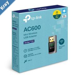 TPLink Archer T2U AC600 Wireless Dual Band USB Adapter 2.4GHz 150Mbps 5GHz 433Mbps 1xUSB2 802.11ac 1x Omni Directional Antenna WPS button