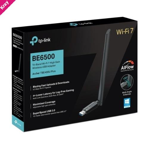 TP-Link Archer TBE400U Plus BE6500 Tri-Band Wi-Fi 7 High Gain Wireless USB Adapter