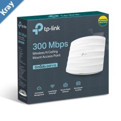 TPLink EAP110 Omada 300Mbps Wireless N300 Ceiling Mount Access Point 1x1Gbps RJ45 PoE 1x Console Port 2x4dBi Omni Internal AntennaOmada