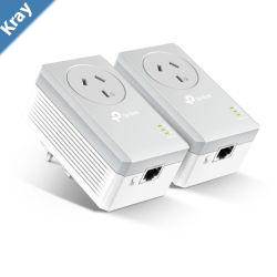 TPLink TLPA4010P KIT AV600 Powerline Adapter with AC Pass Through Starter Kit 600Mbps HomePlug AV 1x100Mbps LAN Power Socket 300m TLPA4016P KIT