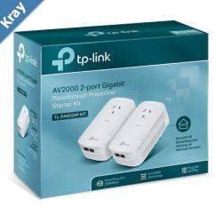 TPLink TLPA9020P KIT AV2000 2Port Gigabit Passthrough Powerline Starter Kit HomePlug AV2 Up To 2000Mbps 2X2 MIMO With Beamforming Plug and Play