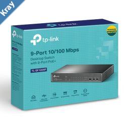 TPLink TLSF1009P 9Port 10100Mbps Desktop Switch with 8Port PoE Up to 65W for 8 PoE ports Up to 30W for each PoE port