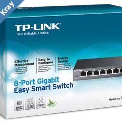 TPLink TLSG108E 8Port Gigabit Easy Smart Switch Provides network monitoring traffic prioritization and VLAN Webbased user interface Fanless