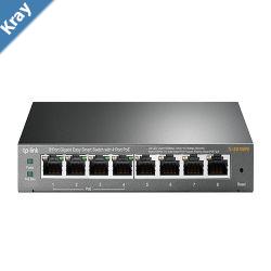 TPLink TLSG108PE 8Port Gigabit Easy Smart Switch with 4Port PoE 55W IEEE 802.3af Fanless VLAN Features