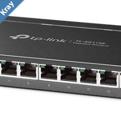 TPLink TLSG116E 16Port Gigabit Unmanaged Pro Switch DesktopWall Mounting L2 Features 32xVLAN 32Gbps Capacity 23.81Mpps 8K MAC 4.1Mb Buffer Fanless