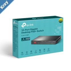 TPLink TLSG1210MP 10Port Gigabit Desktop Switch with 8Port PoEPORT 8 Gigabit PoE Ports 2x Gigabit NonPoE Ports 1 Combo Gigabit SFP SlotS