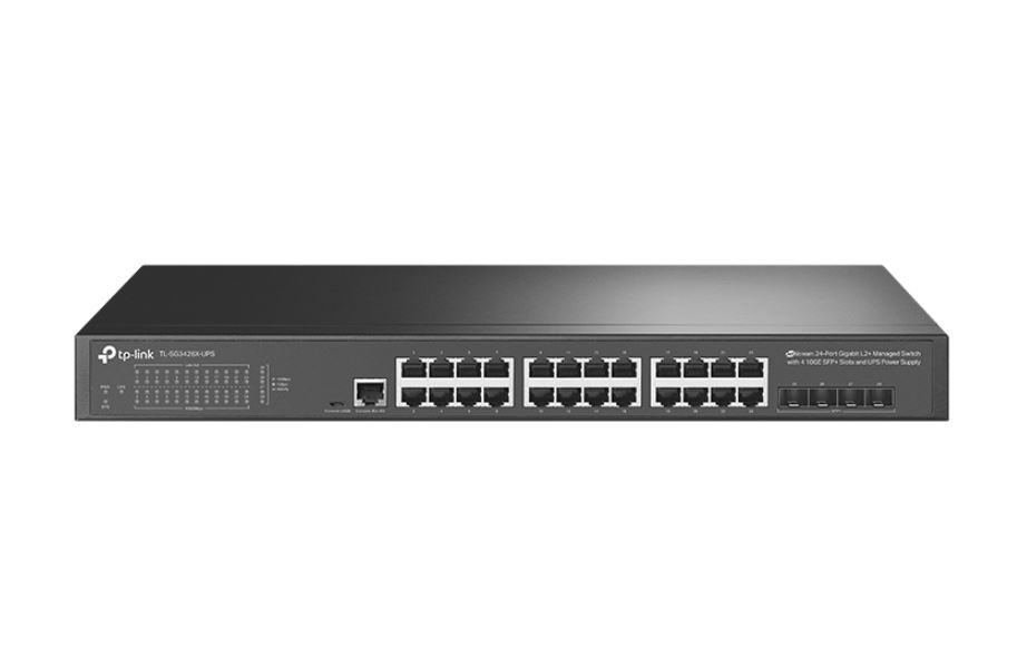 TPLink TLSG3428XUPS JetStream 24Port Gigabit L2 Managed Switch with 4 10GE SFP Slots and UPS Power Supply
