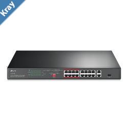 TPLink TLSL1218P 16Port 10100 Mbps  2Port Gigabit Rackmount Switch with 16Port PoE Up to 150W for all PoE ports Up to 30W for each PoE port