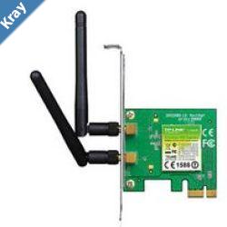 TPLink TLWN881ND N300 Wireless N PCI Express Adapter 2.4GHz 300Mbps 802.11bgn 2x2dBi Detachable Omni Antennas MIMO with Low Profile Bracket