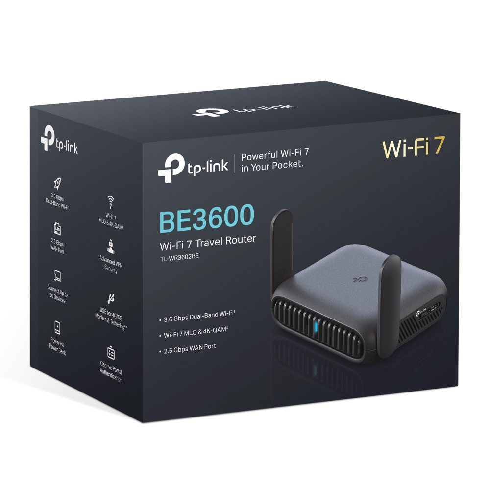 TPLink TLWR3602BE BE3600 DualBand WiFi 7 Portable Travel Router 2.5G MultiGig Connectivity