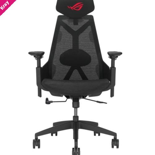ASUS ROG Destrier Core SL400C Ergo Gaming Chair – Ergo, Mesh, Polyamide Nylon, 136kg load, 3D 360° armrests, 90°–125° tilt, 75mm PU casters