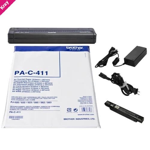 Brother PJ-722-BUNDLE-PACK (PJ-722, AC Adaptor (PA-AD-600A), Li-Ion Battery (PA-BT-002), 100pcs A4 Sheets (PA-C-411))