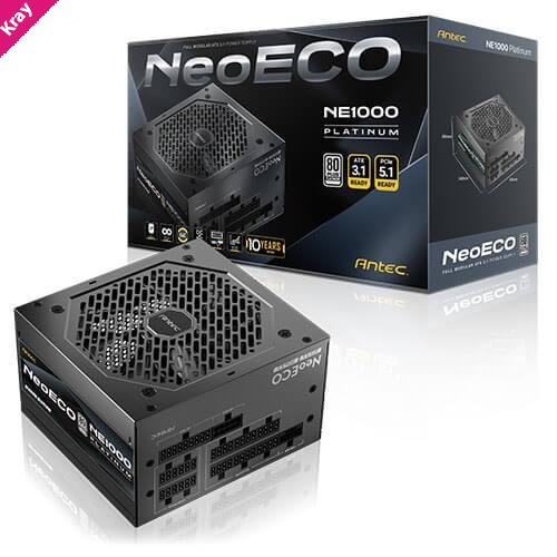 Antec NE1000P AU, 1000W, 80 PLUS Platinum, ATX 3.1, PCIe 5.1 (12V-2x6), Full Modular, Active PFC, 120mm FDB Fan, 10Y Warranty