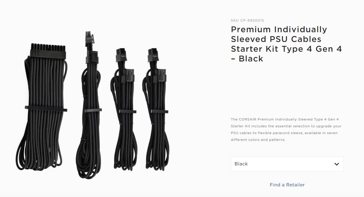 Corsair  Black Premium Individually Sleeved PSU Cables Starter Kit Type 4 Gen 4  White