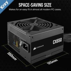 Corsair 650W CX Series 80 PLUS Bronze Certified Up to 88 Efficiency  Compact 125mm design easy fit and airflow ATX PSU 2024