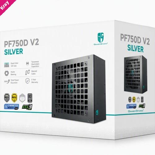 DeepCool PF750D V2 750W Gamer Storm 80+ Silver/Cybenetics Non-Modular ATX Power Supply, Taiwanese Capacitors, ATX12V V3.1