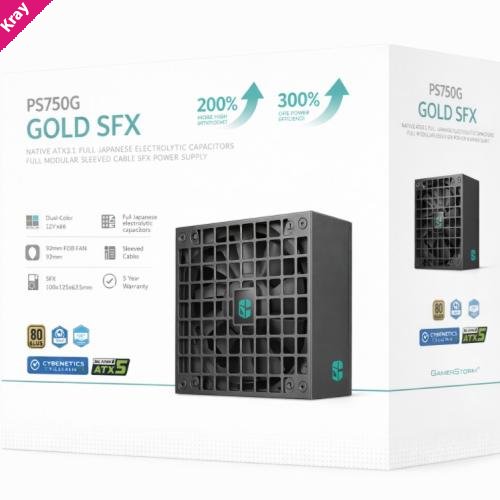 DeepCool PS750G 750W Gamer Storm SFX ,Full Japanese Electrolytic Capacitors, Cybenetics Platinum /PPLP Gold, Fluid Dynamic Bearing