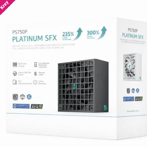 DeepCool PS750P 750W Gamer Storm SFX12V V4.1 & ATX12V V3.1M Full Japanese Electroyltic Capacitors, Cybenetics Platinum/PPLP 115V Platinum
