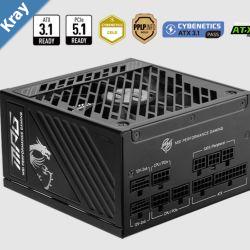 MSI MPG A1000GS PCIE5 1000W ATX Power Supply Unit 80 PLUS Gold Fully modular flat cables 0 RPM Mode Active PFC design