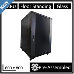LDR Assembled 18U Server Rack Cabinet 600mm x 800mm Glass Door 1x 8Port PDU 1x 4Way Fan 2x Fixed Shelves  Black Metal Construction