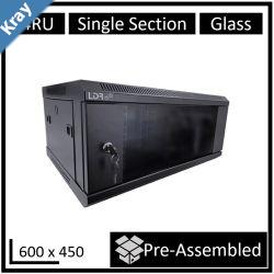 LDR Assembled 4U Wall Mount Cabinet 600mm x 450mm Glass Door  Black Metal Construction  Top Fan Vents  Side Access Panels