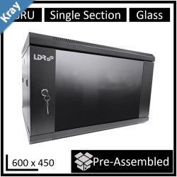 LDR Assembled 6U Wall Mount Cabinet 600mm x 450mm Glass Door  Black Metal Construction  Top Fan Vents  Side Access Panels