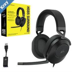 Corsair HS65 Carbon 7.1 Dolby Atoms Surround Wired Headset. All Day Comfort Lightweight Sonarworks SoundID 3.5mm USB PC Mac Headphone LS