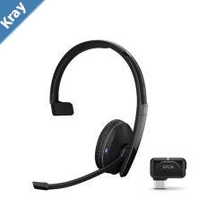 EPOS Adapt 231 Mono Bluetooth Headset Works with Mobile  PC Microsoft Teams and UC Certified upto 27 Hour Talk Time Folds Flat 2Yr Inc USB Apat
