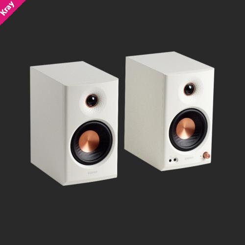 Edifier MR4.5 White Bi-amped studio monitor with flat frequency response for honest reproduction-White