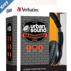 Verbatim Stereo Headphone Classic  Black Headphones OverEar Design 1.2 Meter Cable Included Great for Music on Smartphone Laptop Desktop