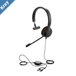 Jabra Evolve 20 SE USB CA MS Mono Headset Plugandplay Noisecancelling Clearer Conversation Manage Calls Easily Leatherette Ear Cushions