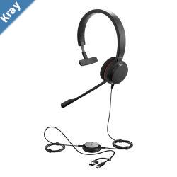 Jabra Evolve 20 SE USB CA UC Mono Headset Plugandplay Noisecancelling Clearer Conversation Manage Calls Easily Leatherette Ear Cushions