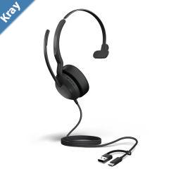 Jabra Evolve2 50 USB CA MS Mono Headset Bluetooth 4 microphones Active Noise Cancellation Busylight Call management Air Comfort technology