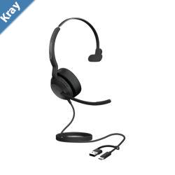 Jabra Evolve2 50 USB CA UC Mono Headset Bluetooth 4 microphones Active Noise Cancellation Busylight Call management Air Comfort technology