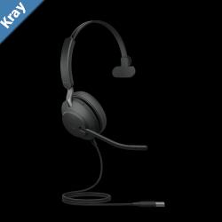 Jabra Evolve2 40 SE Wired USBA UC Mono Headset 360 BusyLight Noise Isolationg Ear Cushions 2Yr Warranty Plugandplay 3Microphone Technology