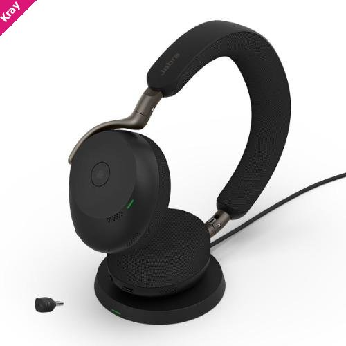 Jabra Evolve3 75, MS Stereo Black Bluetooth ANC Headset with Wireless Charging Pad, Link390C BT, USB-C